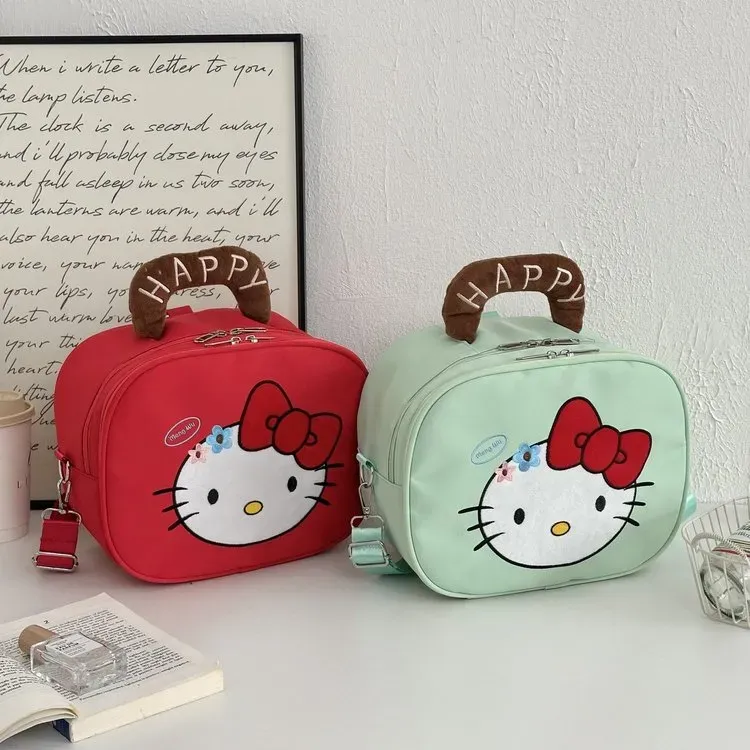 Tas Selempang Anak Bahan Nylon Motif Print Warna Merah Bentuk Kotak Tali Lebar Grosir Import
