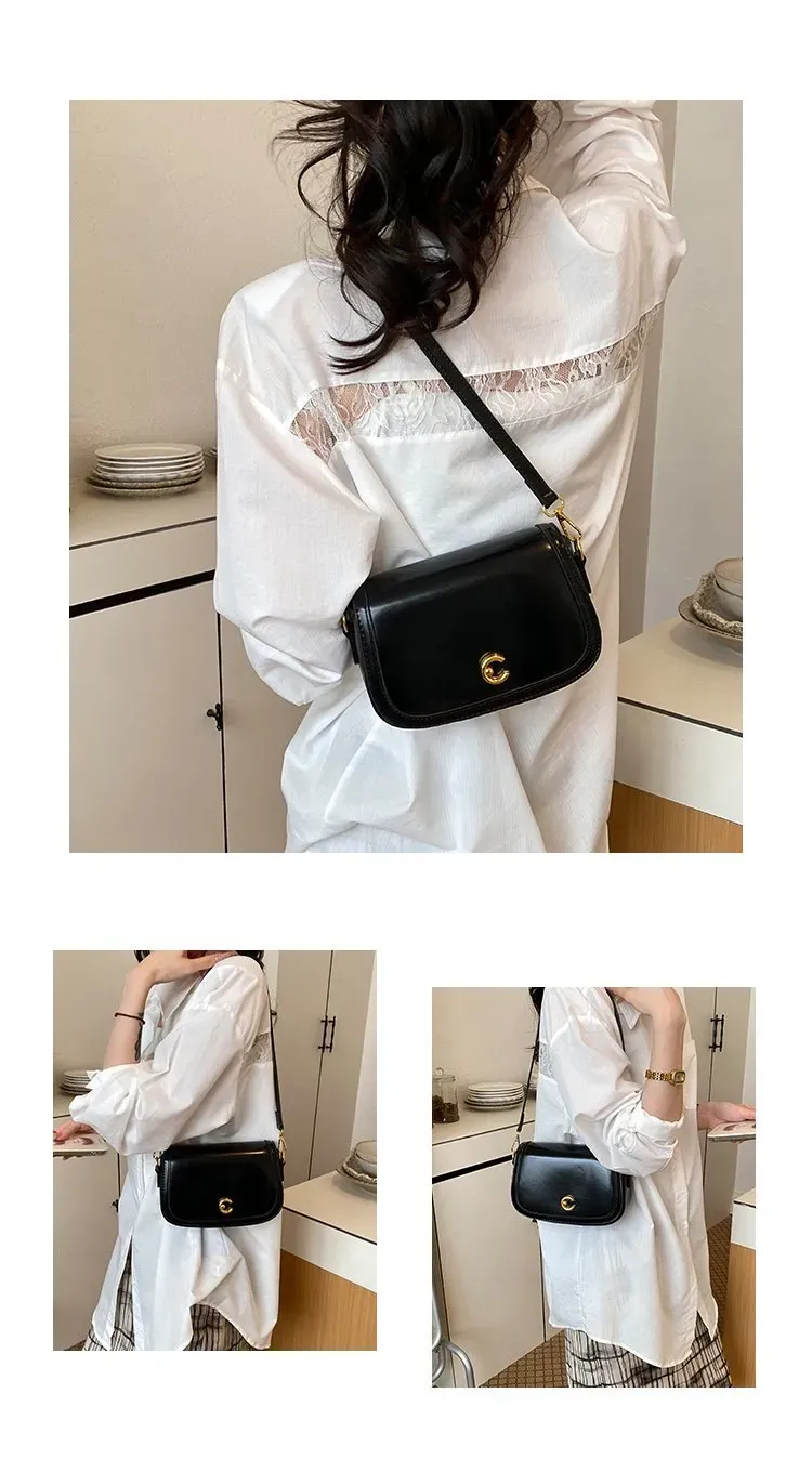 Tas Selempang Wanita Bahan PU Sintetis Polos Warna Hitam Bentuk Kotak Tali Stok Grosir