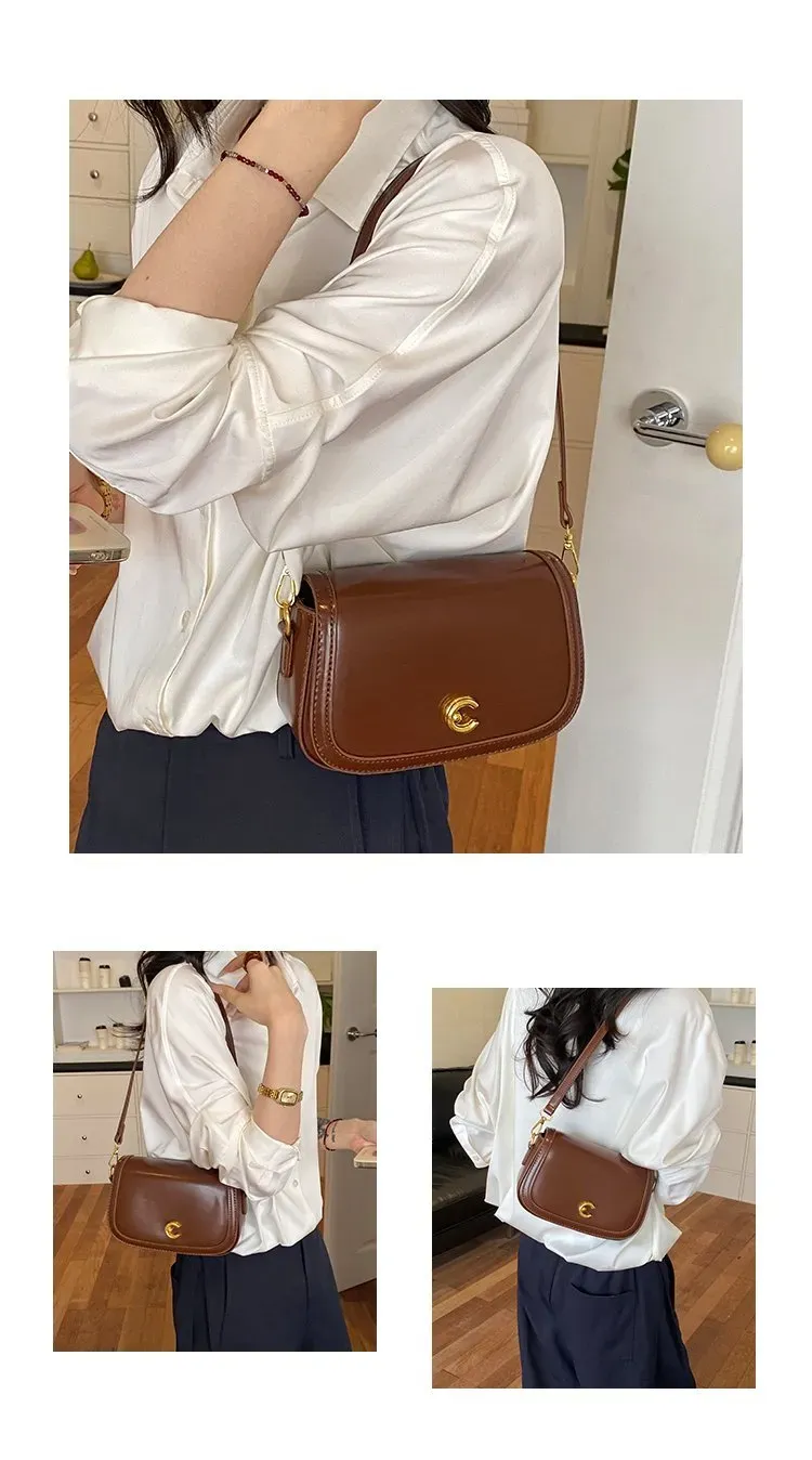Tas Selempang Wanita Bahan PU Sintetis Polos Warna Hitam Bentuk Kotak Tali Stok Grosir