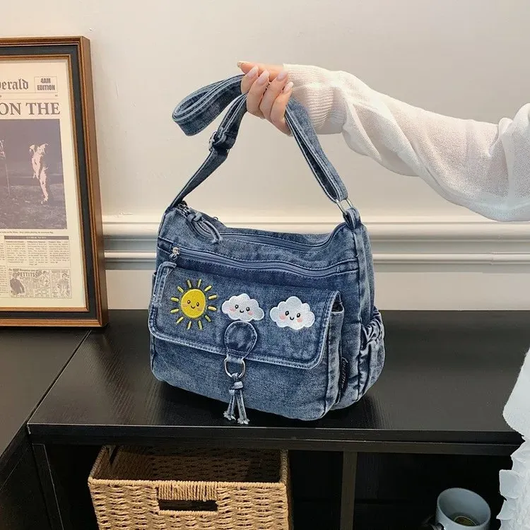 Tas Selempang Wanita Bahan PU Sintetis Polos Warna Biru Bentuk Kotak Tali untuk Reseller