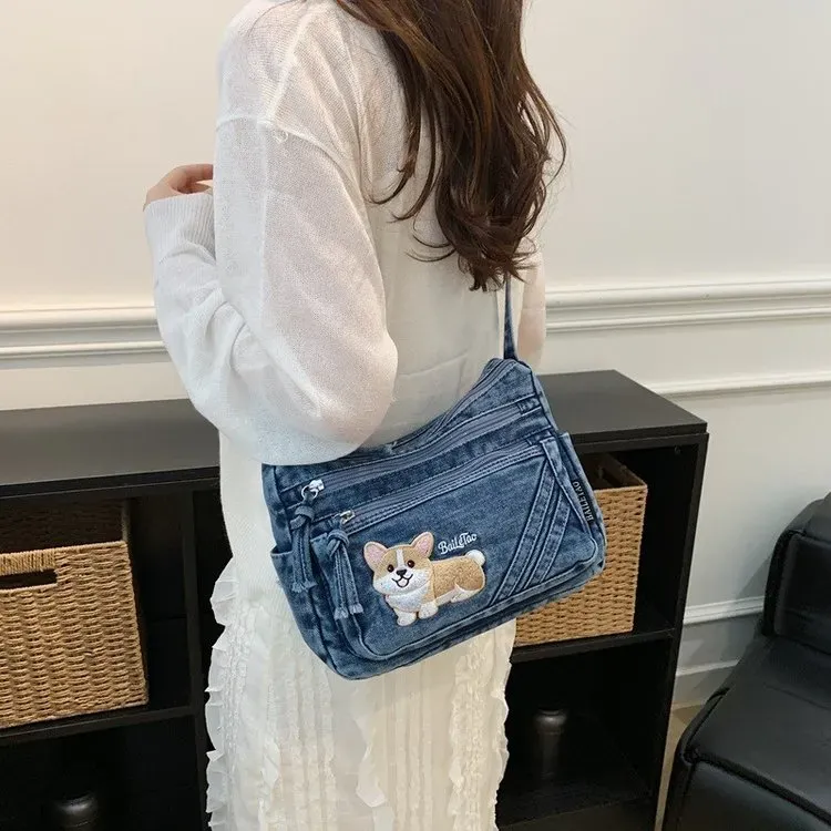 Tas Selempang Wanita Bahan PU Sintetis Polos Warna Biru Bentuk Kotak Tali untuk Reseller