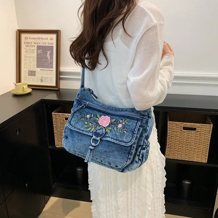 Tas Selempang Wanita Bahan PU Sintetis Polos Warna Biru Bentuk Kotak Tali untuk Reseller