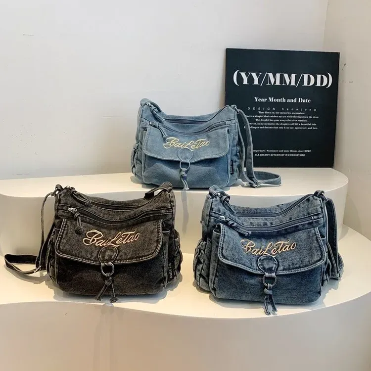Tas Selempang Wanita Bahan PU Sintetis Polos Warna Biru Bentuk Kotak Tali untuk Reseller