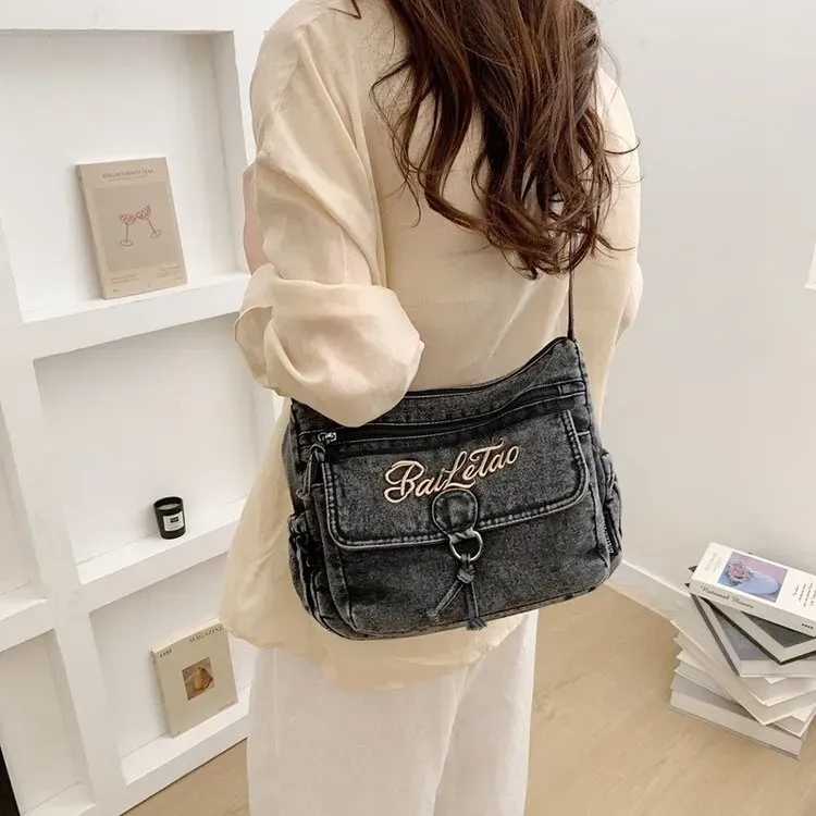 Tas Selempang Wanita Bahan PU Sintetis Polos Warna Biru Bentuk Kotak Tali untuk Reseller