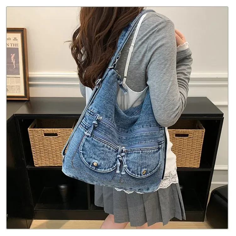 Tas Ransel Wanita Bahan Oxford Warna Biru Kapasitas Besar Resleting Grosir Import