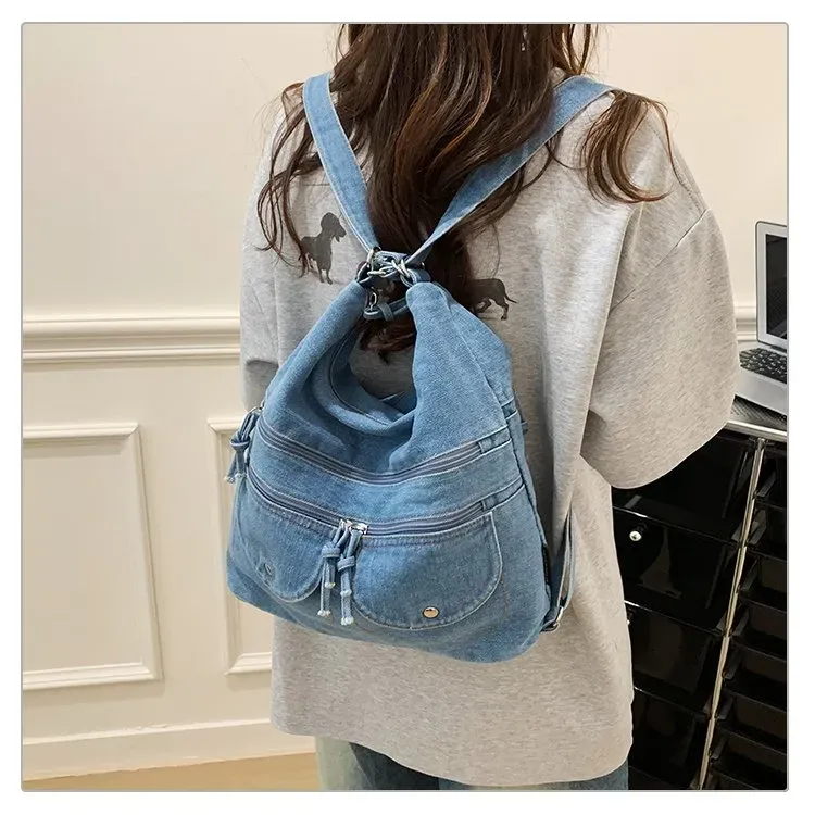 Tas Ransel Wanita Bahan Oxford Warna Biru Kapasitas Besar Resleting Grosir Import