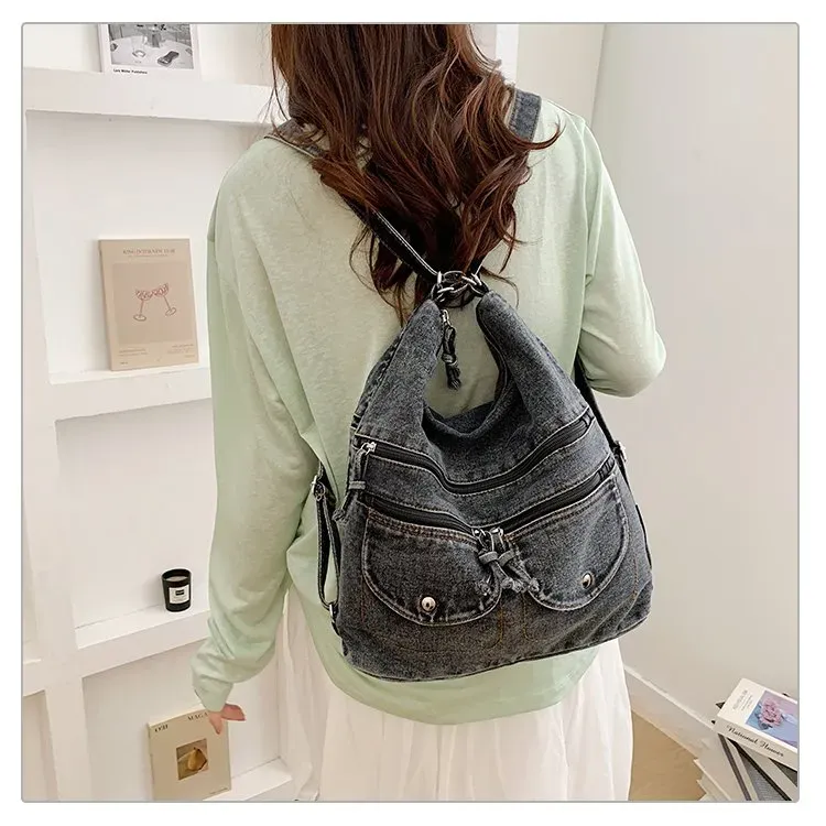 Tas Ransel Wanita Bahan Oxford Warna Biru Kapasitas Besar Resleting Grosir Import