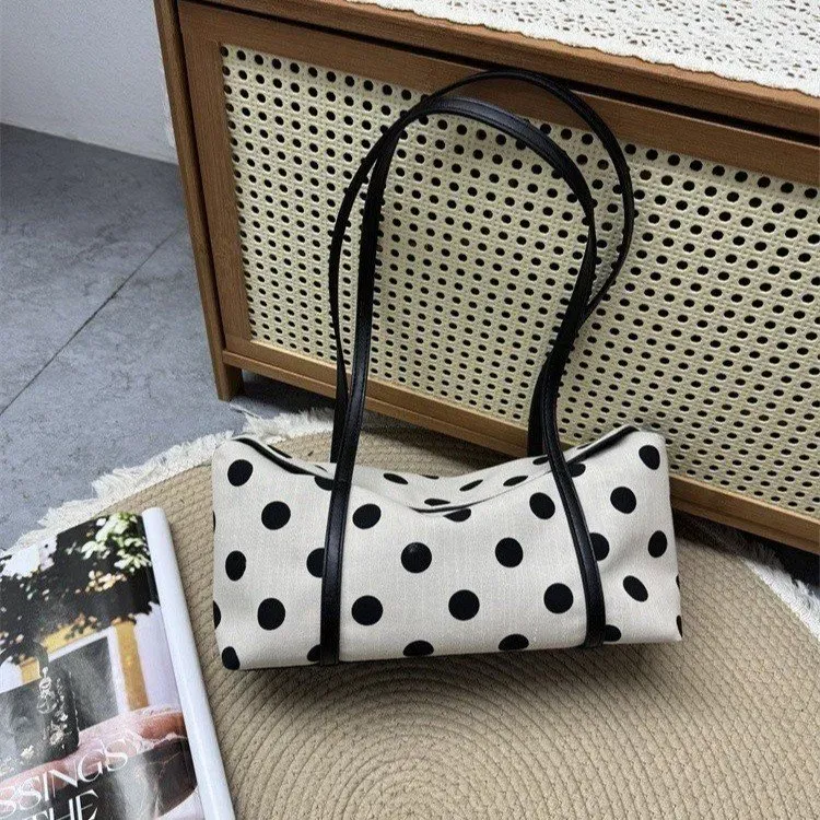 Tas Selempang Wanita Bahan PU Sintetis Motif Polkadot Warna Hitam Bentuk Bulat Koleksi Reseller kategori tas selempang grosir