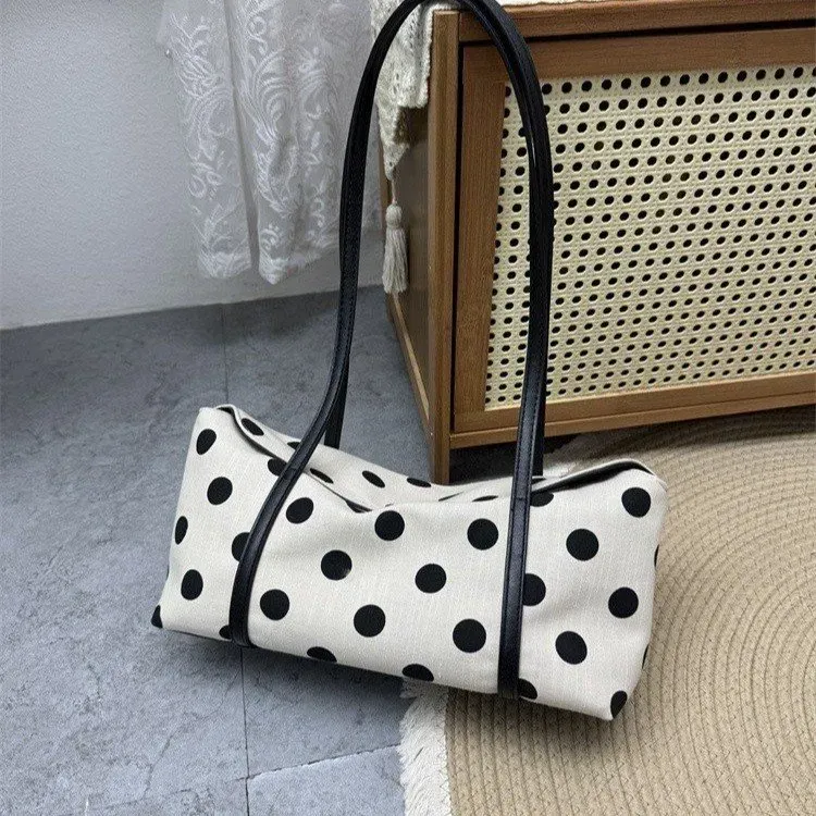 Tas Selempang Wanita Bahan PU Sintetis Motif Polkadot Warna Hitam Bentuk Bulat Koleksi Reseller
