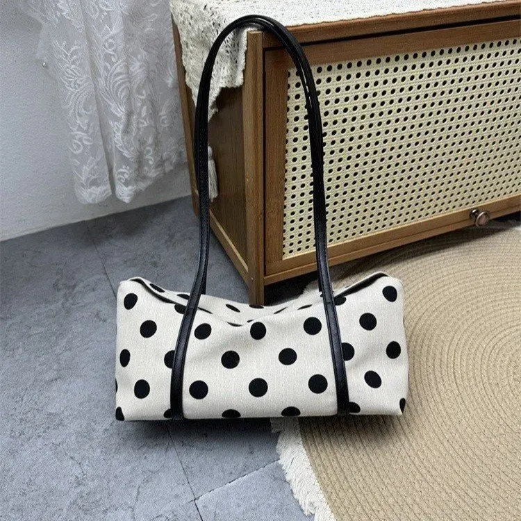 Tas Selempang Wanita Bahan PU Sintetis Motif Polkadot Warna Hitam Bentuk Bulat Koleksi Reseller