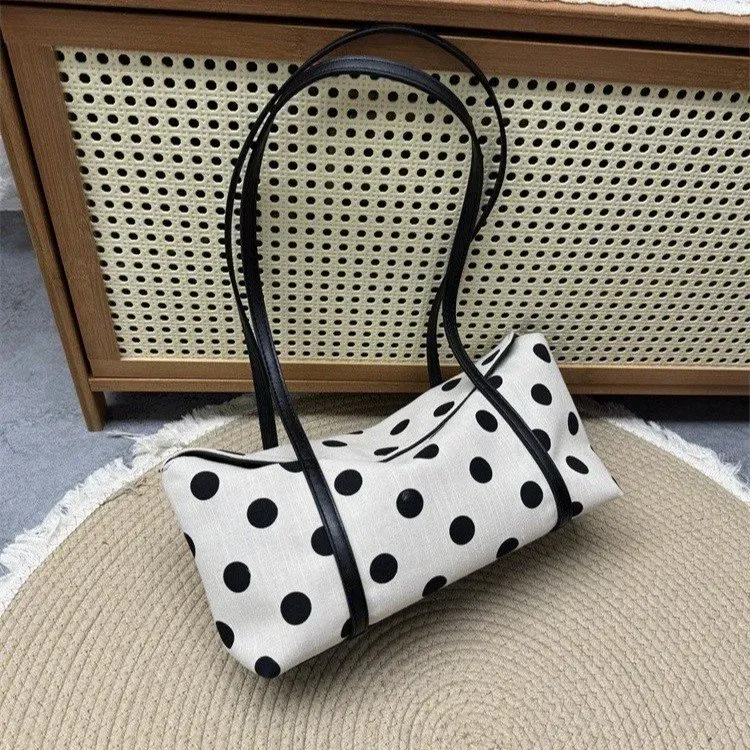 Tas Selempang Wanita Bahan PU Sintetis Motif Polkadot Warna Hitam Bentuk Bulat Koleksi Reseller