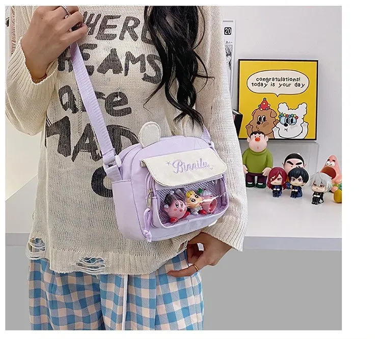 Tas Selempang Wanita Bahan Nylon Polos Warna Hijau Bentuk Kotak Tali Panjang Grosir Import