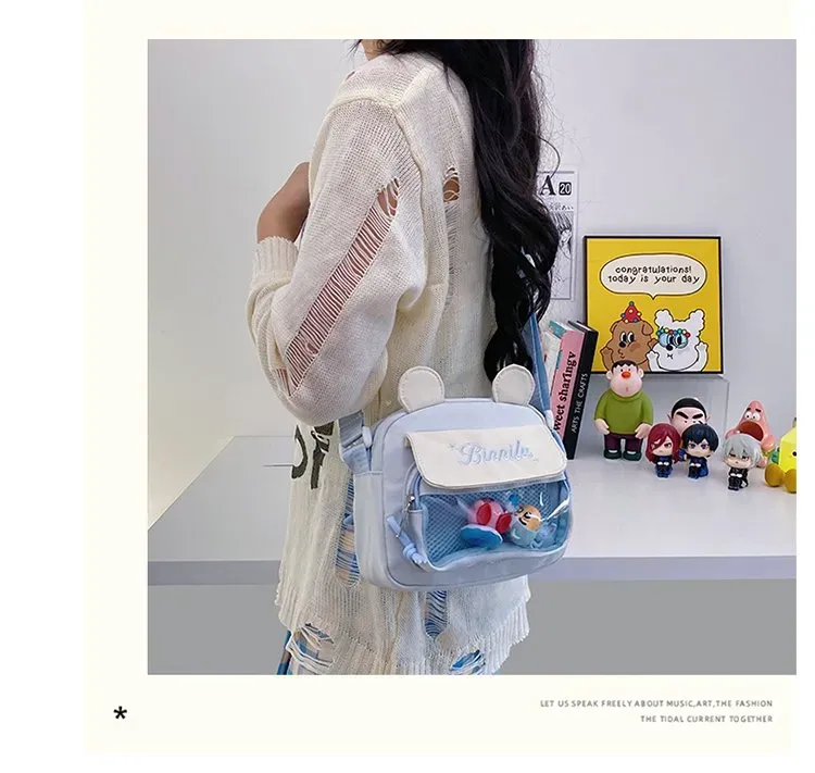 Tas Selempang Wanita Bahan Nylon Polos Warna Hijau Bentuk Kotak Tali Panjang Grosir Import