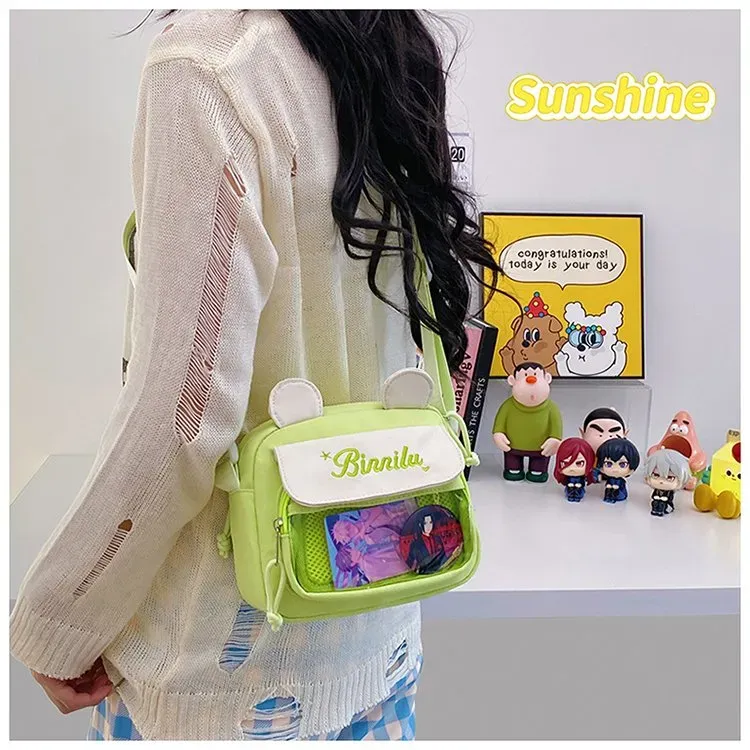 Tas Selempang Wanita Bahan Nylon Polos Warna Hijau Bentuk Kotak Tali Panjang Grosir Import