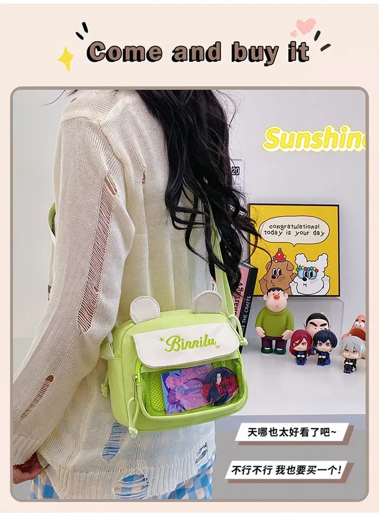 Tas Selempang Wanita Bahan Nylon Polos Warna Hijau Bentuk Kotak Tali Panjang Grosir Import