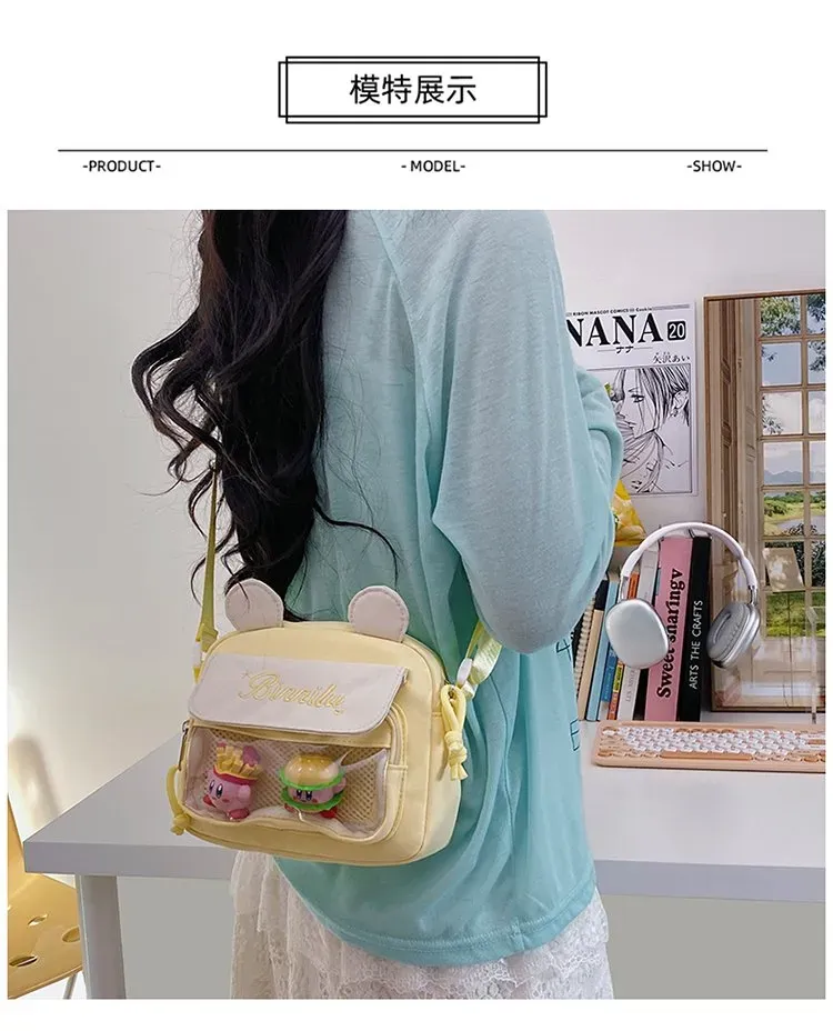 Tas Selempang Wanita Bahan Nylon Polos Warna Hijau Bentuk Kotak Tali Panjang Grosir Import