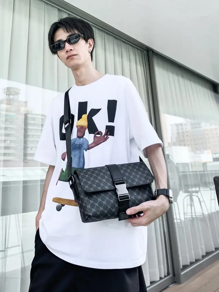 Tas Selempang Pria Bahan Kain Motif Polkadot Warna Hitam Bentuk Kotak Tali Grosir Import