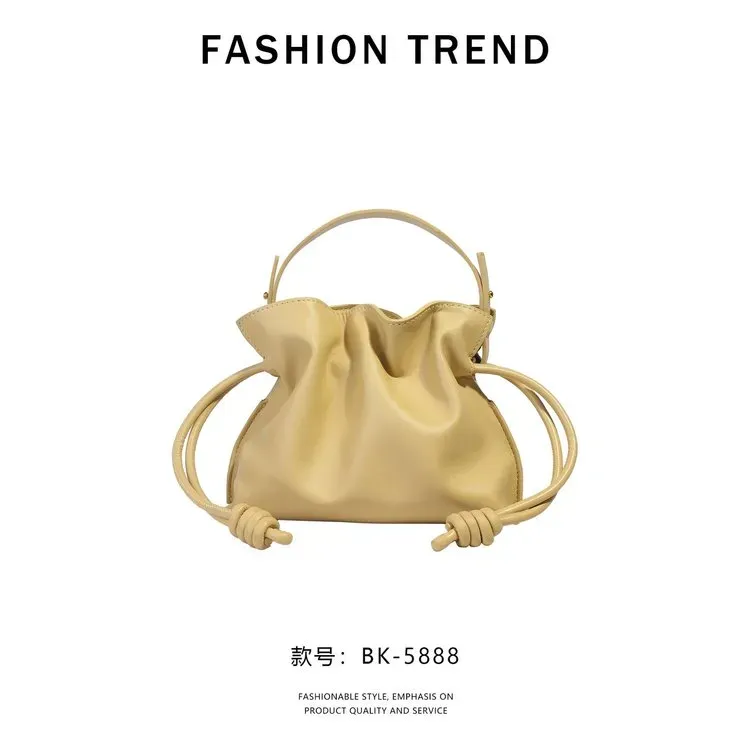 Tas Selempang Wanita Bahan PU Sintetis Polos Warna Beige Bentuk Kotak Tali Serut Grosir Import