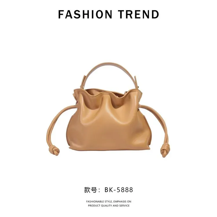Tas Selempang Wanita Bahan PU Sintetis Polos Warna Beige Bentuk Kotak Tali Serut Grosir Import