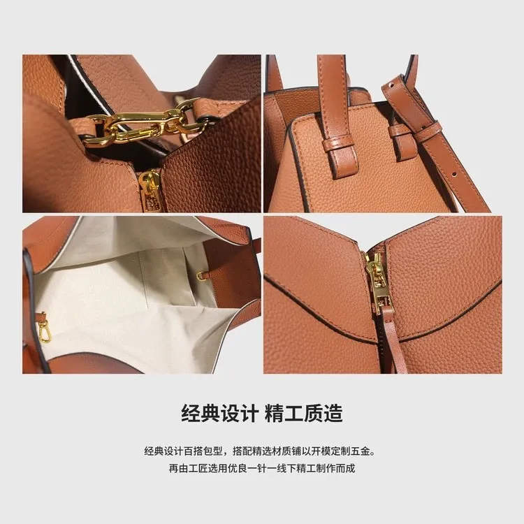 Tas Selempang Wanita Bahan PU Sintetis Polos Bentuk Kotak Tali Lebar Resleting Warna Cokelat