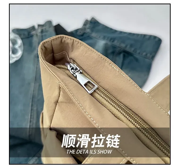 Tas Selempang Wanita Bahan Nylon Polos Bentuk Kotak Tali Lebar Resleting Stok China
