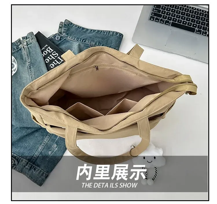 Tas Selempang Wanita Bahan Nylon Polos Bentuk Kotak Tali Lebar Resleting Stok China