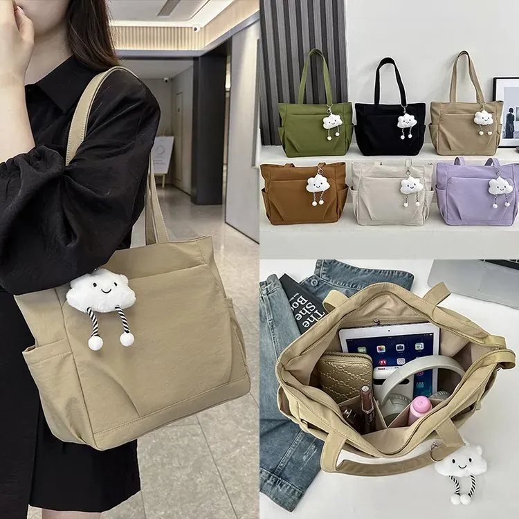 Tas Selempang Wanita Bahan Nylon Polos Bentuk Kotak Tali Lebar Resleting Stok China