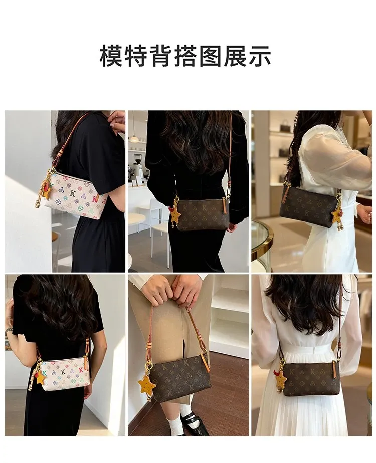 Tas Selempang Wanita Bahan PU Sintetis Motif Print Bentuk Kotak Tali Panjang Dengan Gantungan