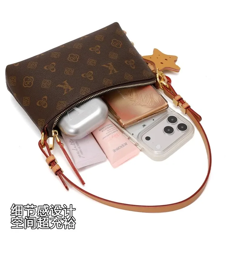Tas Selempang Wanita Bahan PU Sintetis Motif Print Bentuk Kotak Tali Panjang Dengan Gantungan