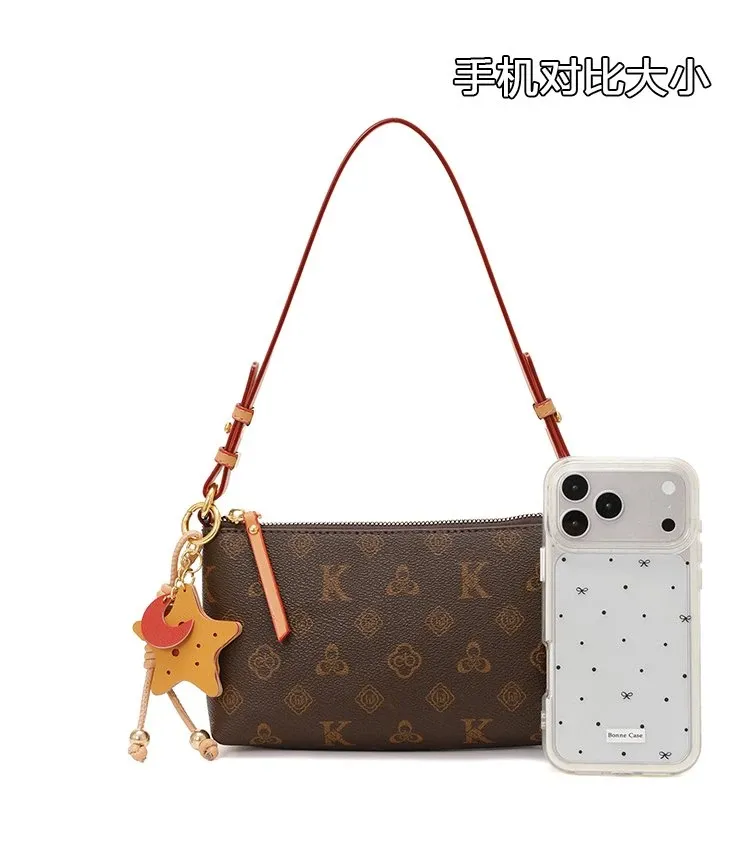 Tas Selempang Wanita Bahan PU Sintetis Motif Print Bentuk Kotak Tali Panjang Dengan Gantungan