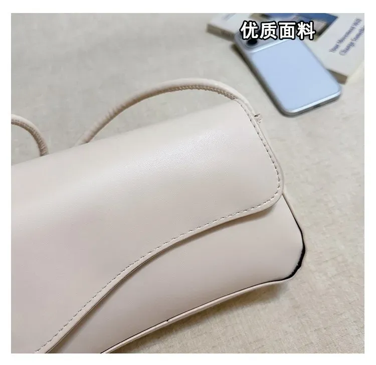 Tas Selempang Wanita Bahan PU Sintetis Polos Warna Putih Bentuk Kotak Tali Lebar Stok Grosir