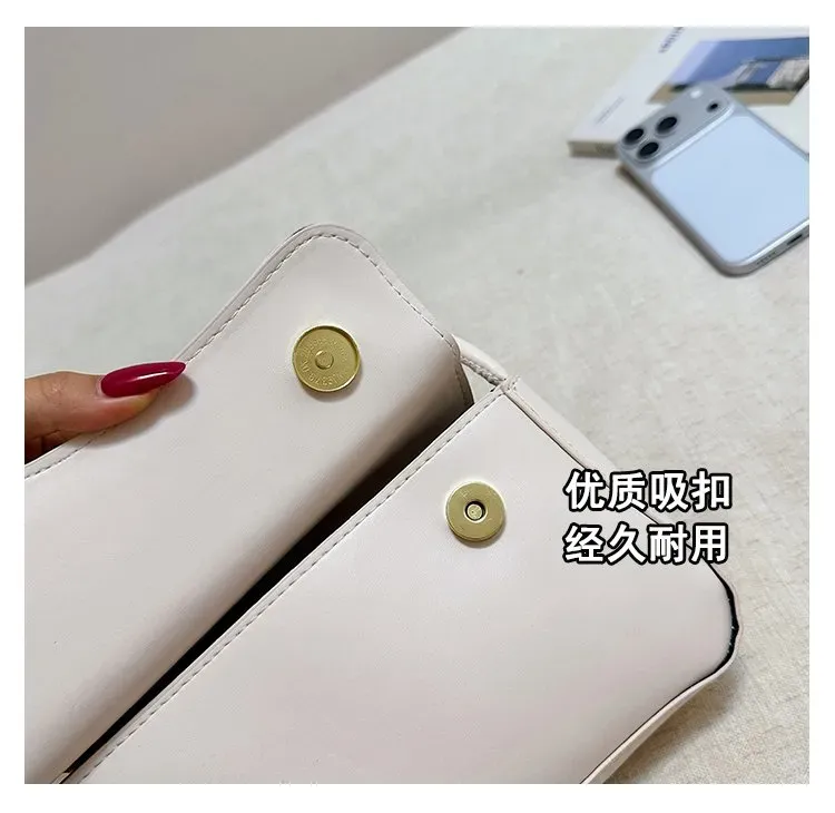 Tas Selempang Wanita Bahan PU Sintetis Polos Warna Putih Bentuk Kotak Tali Lebar Stok Grosir