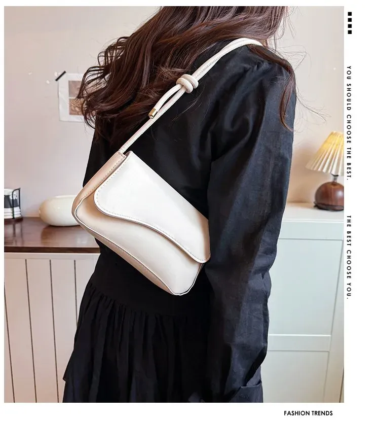 Tas Selempang Wanita Bahan PU Sintetis Polos Warna Putih Bentuk Kotak Tali Lebar Stok Grosir