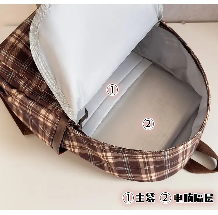 Tas Ransel Wanita Bahan Nylon Motif Plaid Warna Biru Bentuk Kotak Tali Lebar Grosir Import