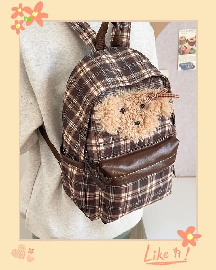 Tas Ransel Wanita Bahan Nylon Motif Plaid Warna Biru Bentuk Kotak Tali Lebar Grosir Import