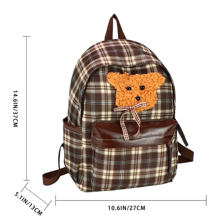 Tas Ransel Wanita Bahan Nylon Motif Plaid Warna Biru Bentuk Kotak Tali Lebar Grosir Import