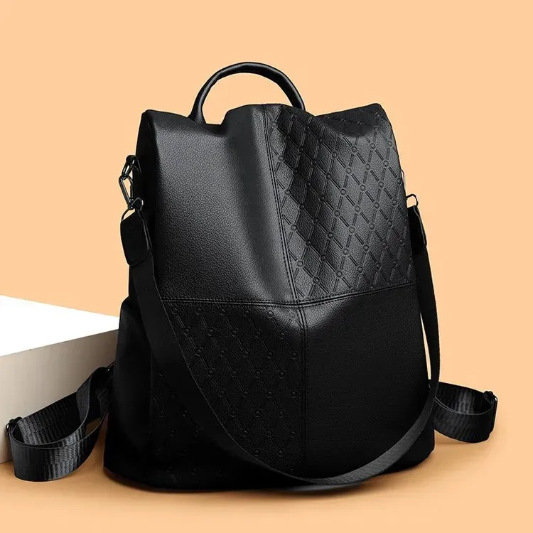Tas Ransel Wanita Bahan Nylon Polos Warna Hitam Bentuk Kotak Tali Lebar Resleting Grosir Import
