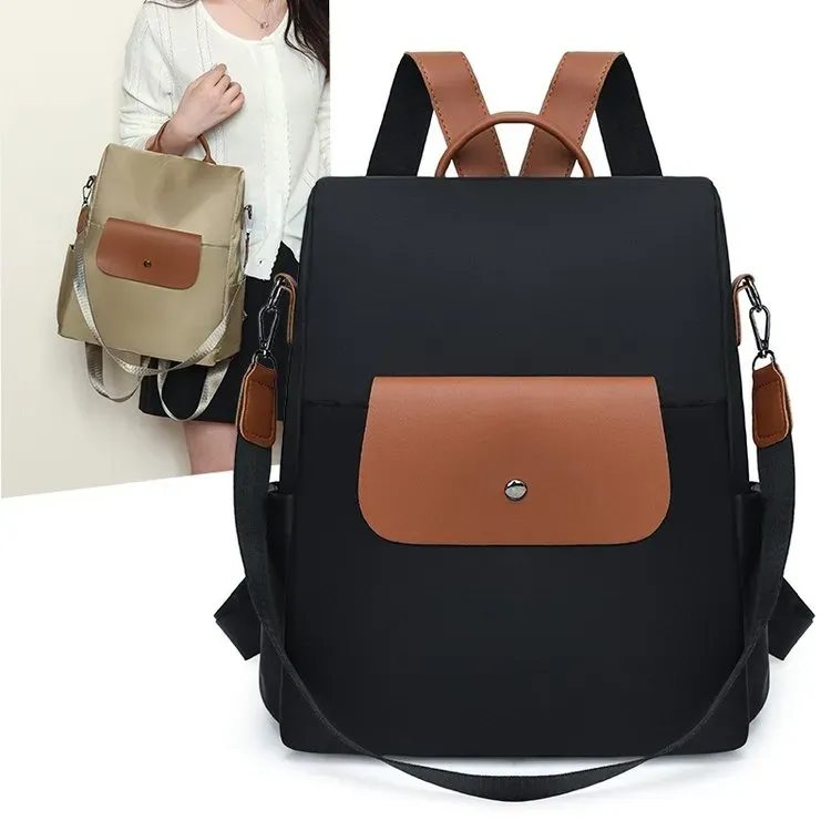 Tas Ransel Wanita Bahan Nylon Polos Warna Hitam Bentuk Kotak Tali Lebar Resleting Grosir Import