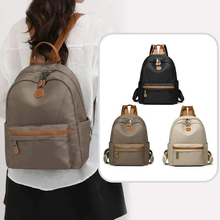 Tas Ransel Wanita Bahan Nylon Polos Warna Hitam Bentuk Kotak Tali Lebar Resleting Grosir Import