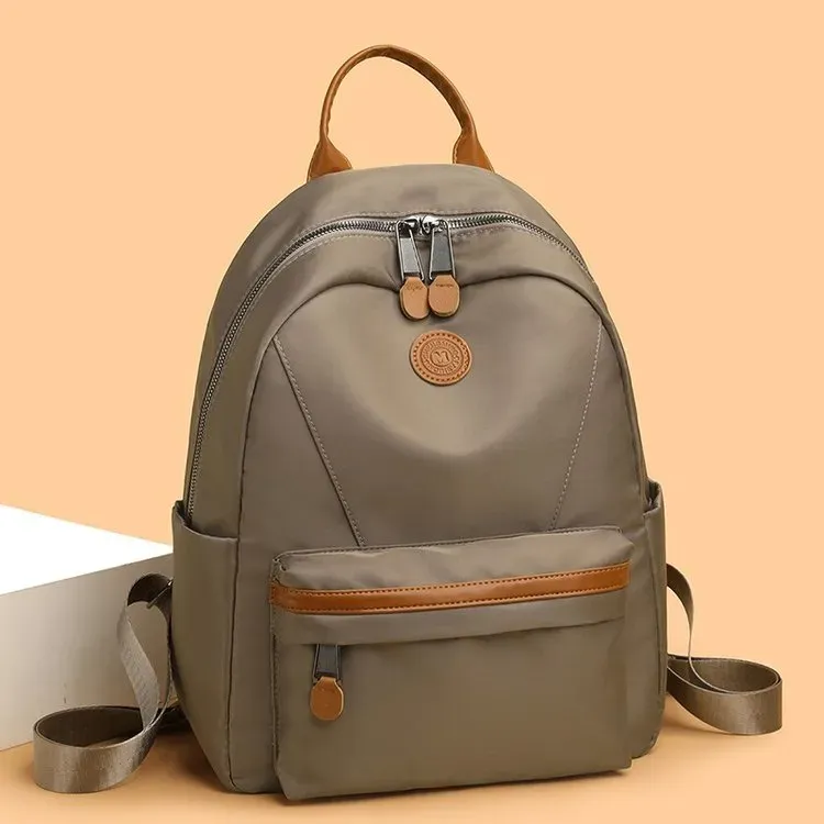 Tas Ransel Wanita Bahan Nylon Polos Warna Hitam Bentuk Kotak Tali Lebar Resleting Grosir Import