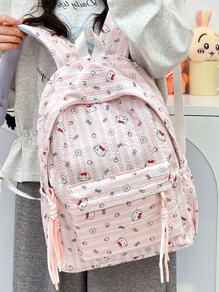Tas Ransel Wanita Bahan Kain Motif Print Warna Pink Bentuk Kotak Tali Lebar Grosir Import