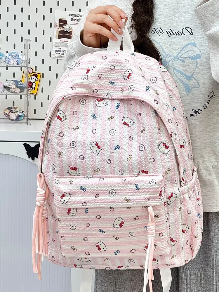 Tas Ransel Wanita Bahan Kain Motif Print Warna Pink Bentuk Kotak Tali Lebar Grosir Import
