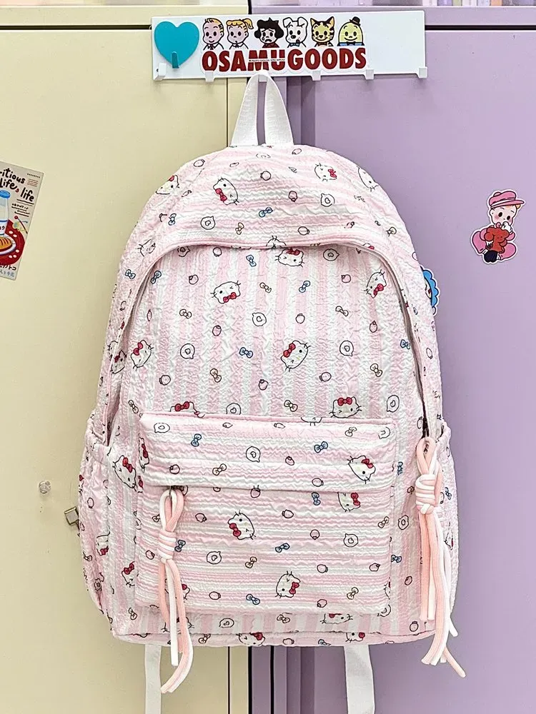 Tas Ransel Wanita Bahan Kain Motif Print Warna Pink Bentuk Kotak Tali Lebar Grosir Import