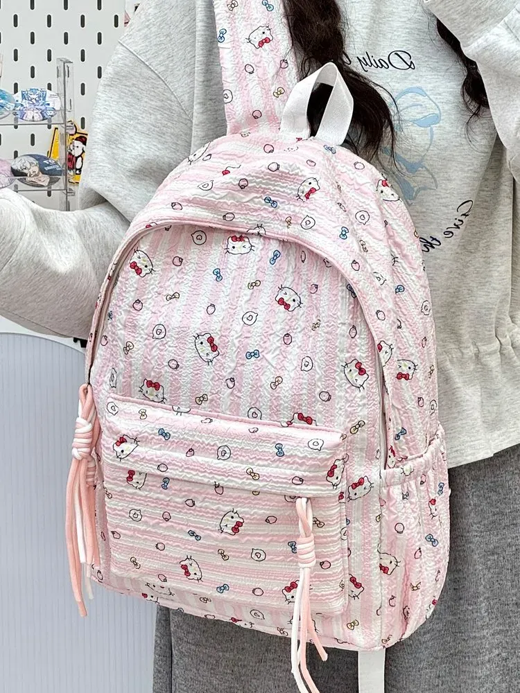 Tas Ransel Wanita Bahan Kain Motif Print Warna Pink Bentuk Kotak Tali Lebar Grosir Import