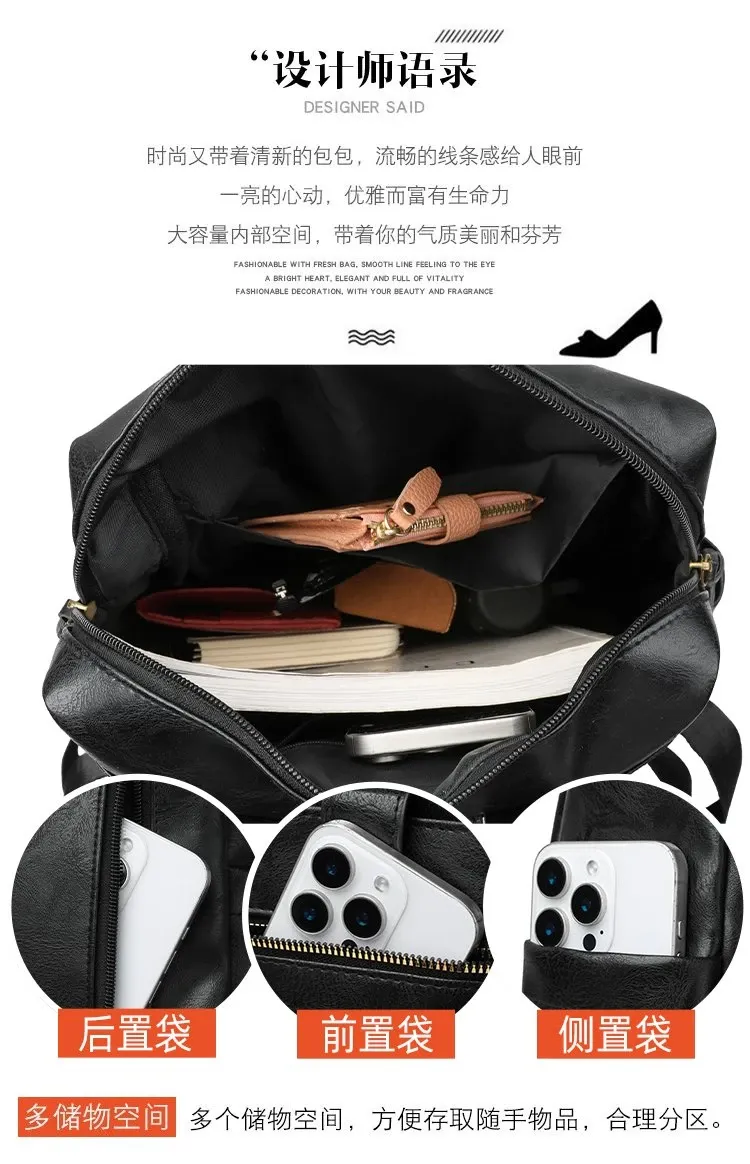 Tas Ransel Wanita Bahan PU Sintetis Polos Warna Hitam Bentuk Kotak Tali Lebar untuk Reseller
