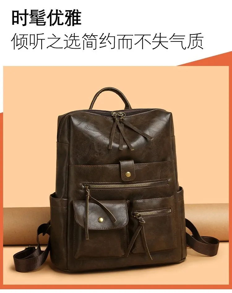Tas Ransel Wanita Bahan PU Sintetis Polos Warna Hitam Bentuk Kotak Tali Lebar untuk Reseller
