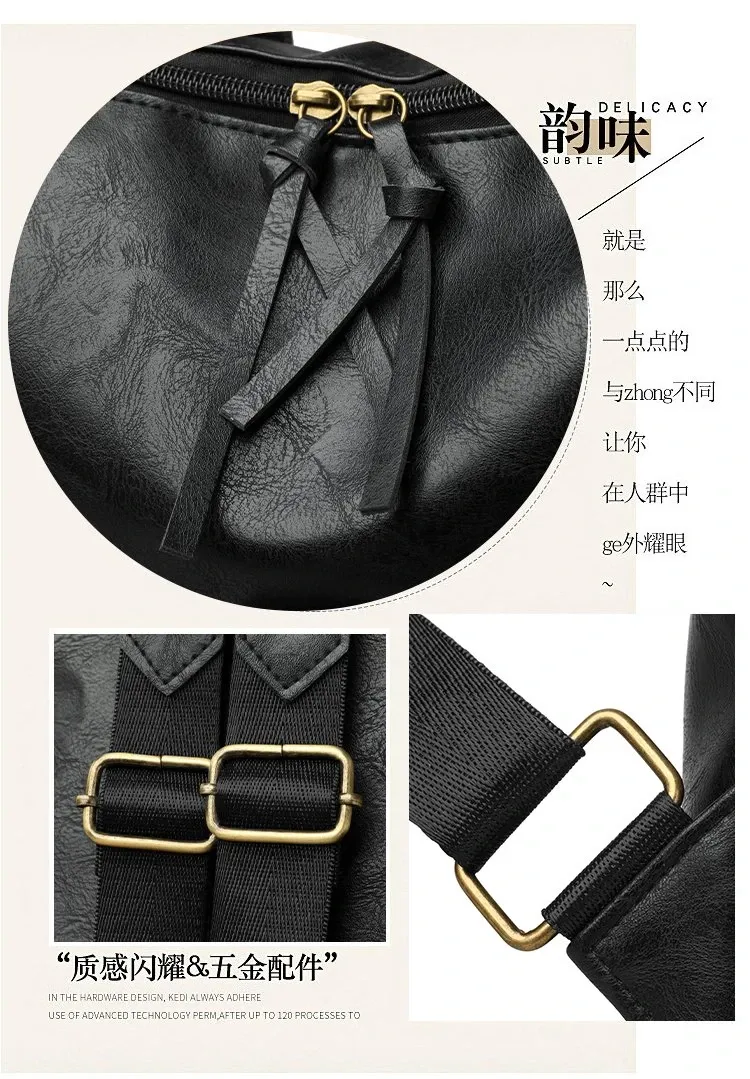 Tas Ransel Wanita Bahan PU Sintetis Polos Warna Hitam Bentuk Kotak Tali Lebar untuk Reseller