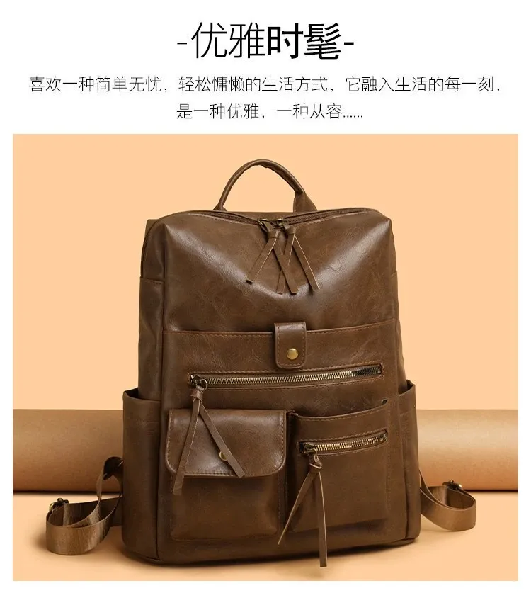 Tas Ransel Wanita Bahan PU Sintetis Polos Warna Hitam Bentuk Kotak Tali Lebar untuk Reseller