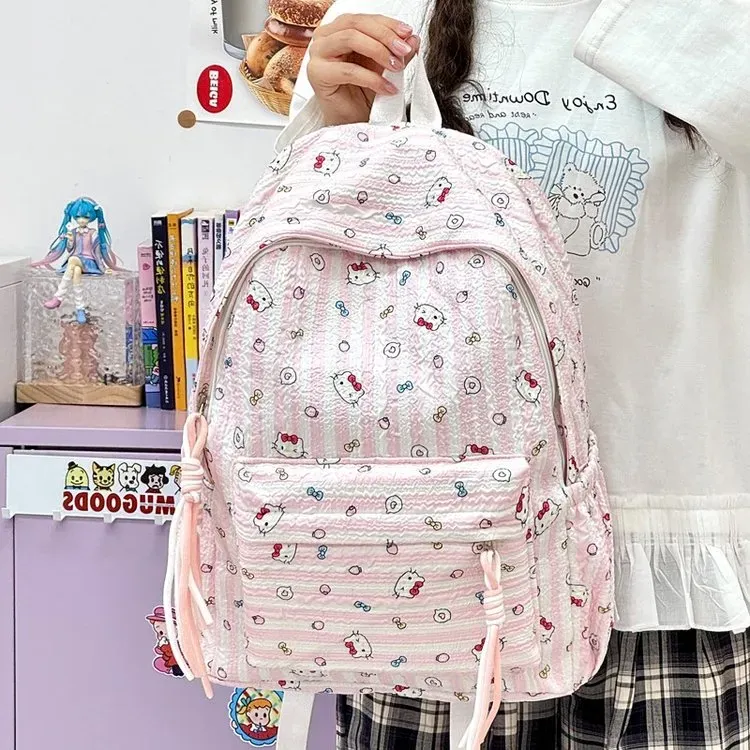 Tas Ransel Wanita Bahan Nylon Motif Polkadot Warna Putih Bentuk Kotak Tali Lebar Grosir Import