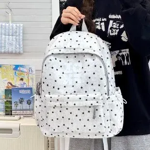 Tas Ransel Wanita Bahan PU Sintetis Motif Bintang Warna Putih Bentuk Kotak Tali Grosir Import